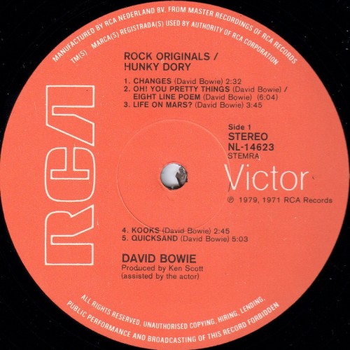This is a thumbnail + LP 1979 Hunky Dory RCA NL-14623 Netherlands Label 1.jpg