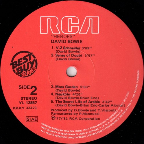 This is a thumbnail + LP 1981 Heroes RCA YL 13857 Italy Label 2.jpg