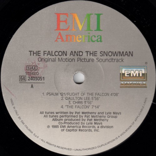 This is a thumbnail + LP 1985 The falcon and the snowman EMI 2403051 Italy Label A.jpg