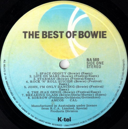 This is a thumbnail + LP 1980 Best of Bowie K-Tel NA 580 New Zealand Alt Label Label 1.jpg