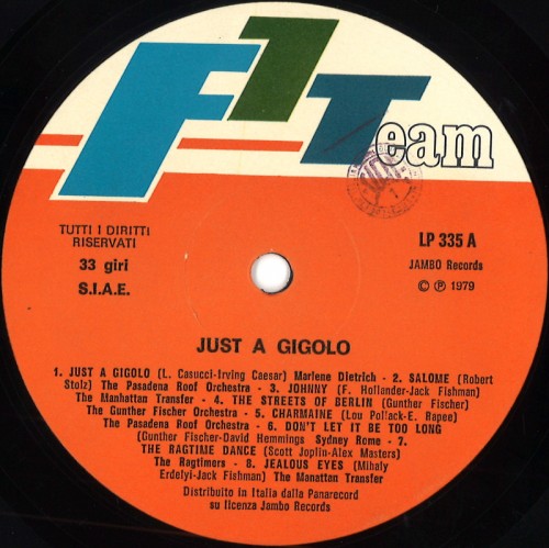 This is a thumbnail + LP 1979 Just a gigolo F1 Team LP 335 Italy Label A.jpg