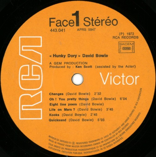 This is a thumbnail + LP Hunky Dory France 443041 price code U 1972 Label 1.jpg