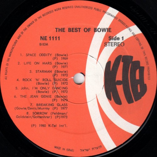 This is a thumbnail + LP 1980 Best of Bowie K-Tel NE 1111 Israel Label 1.JPG