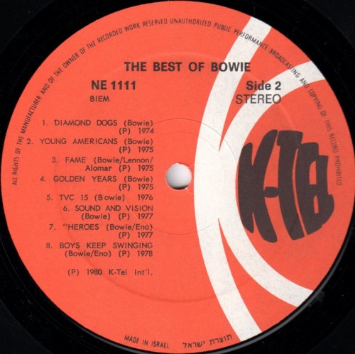This is a thumbnail + LP 1980 Best of Bowie K-Tel NE 1111 Israel Label 2.JPG