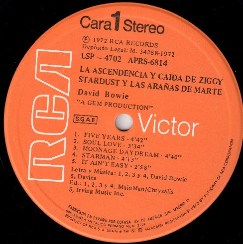 LP 1972 Ziggy Stardust RCA LSP-4702 Spain label 1 small.jpg