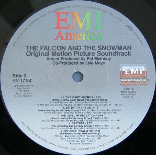 This is a thumbnail + LP 1985 The falcon and the snowman EMI SV-17150 USA Label 2.jpg