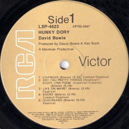 This is a thumbnail + LP 1976 Hunky Dory RCA Australia LSP-4623 Label 1.jpg