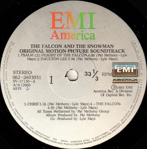 This is a thumbnail + LP 1985 The Falcon and the Snowman EMI 062-2403051 Greece Label 1.jpg